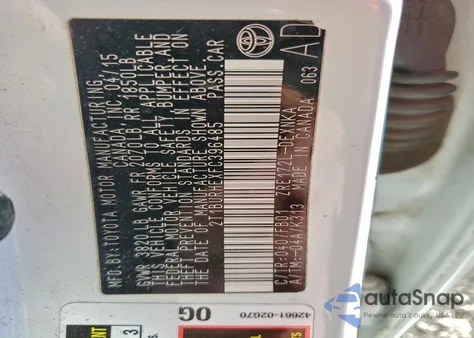 2015 Toyota Corolla L из США, поврежденный, VIN 2T1BURHEXFC396485